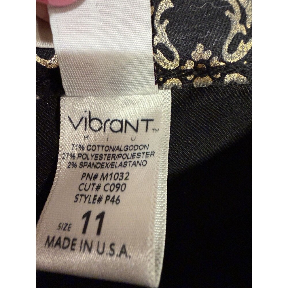 Vibrant Jeans Black & Gold Design Print Cotton Blend Juniors Size 11 - Picture 6 of 7